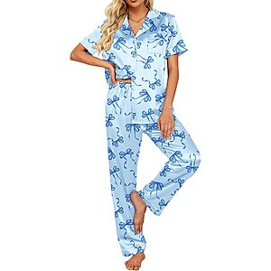2-Piece Ekouaer Women's Silk Satin Short Sleeve Pajama Set (Various) $11.99 + Free Shipping w/ Prime or on $35+
