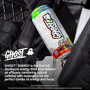 GHOST Energy Drink - 12-Pack, Sour Strips Rainbow, 16oz Cans $20.99