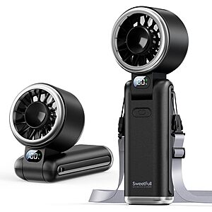 SWEETFULL 5000mAh Portable Handheld Turbo Fan w/ 5 Speeds & Digital Display (Black) $9.89 + Free Shipping w/ Prime or on $35+
