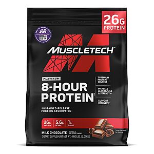 MuscleTech Platinum 8-Hour Protein Powder - 7 Premium Protein Sources with Whey &Casein  Protein  - Milk Chocolate or Vanilla , 50 Servings $38.60 or less
