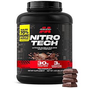 Muscletech Whey Protein Powder (Milk Chocolate, 4 Pound) - Nitro-Tech with Whey Protein Isolate - 30g of Protein, 3g of Creatine & 6. 8g of BCAA - $35.74 or less