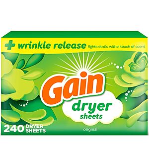 $21.63 S&S/Q/PROMO FS AMAZON 4 x 240 ct Gain, Laundry Dryer Sheets, Fabric Softener Wrinkle Reducing Anti Static Sheets, Original Scent,