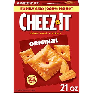 YMMV Cheez-It Cheese Crackers, Baked Snack Crackers, Lunch Snacks, Family Size, Original, 21oz Box (1 Box) $3.97