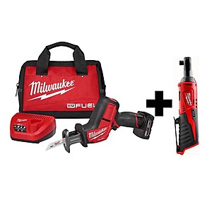 Milwaukee M12 FUEL 12V Brushless HACKZALL Reciprocating Saw Kit W/4 Ah battery, charger and M12 3/8 in. Ratchet $199
