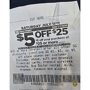 Dollar General 5$ of 25$ B&M for 7.11.26 $5