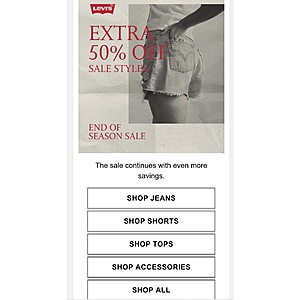 Levi’s End Of Season Sale Extra 50% Off Sale Styles