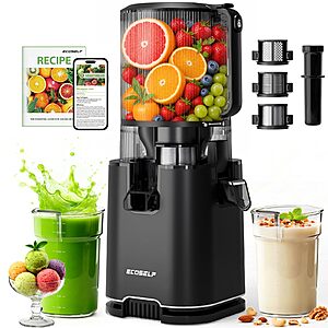 ECOSELF 3-in-1 Cold Press Juicer with 3 Filters for Juice, Nut Milk & Sorbet, 6.0" Extra Large Feed Chute, Masticating Juicer - $129.99 - Amazon