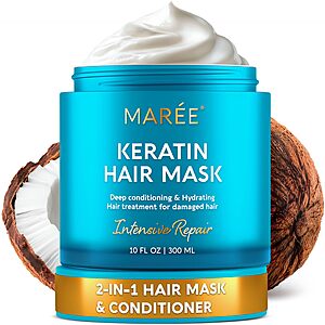 [S&S] MAREE Deep Conditioning Hair Mask for Damaged Hair Treatment – Keratin Hair Care  10 Fl Oz, White $17.05
