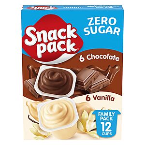 $2.77 S&S CLIP Q Snack Pack Zero Sugar Chocolate and Vanilla Flavored Pudding Cups, 3.25 oz., 12-Count Family Pack AMAZON
