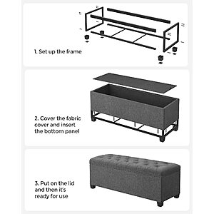 SONGMICS 43.3" Storage Ottoman Bench w/ Legs (Dark Gray) $58.95 + Free Shipping