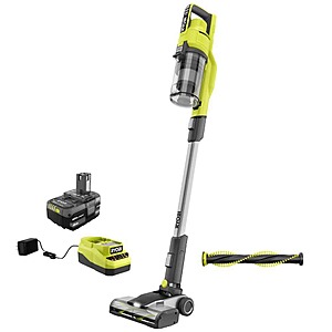 Ryobi ONE+ 18V Cordless Stick Vacuum Cleaner Kit with 4.0 Ah Battery, Charger, and Replacement Bristle Roller Bar $139