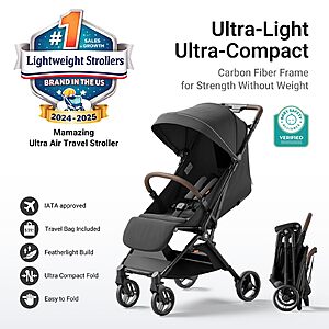 MAMAZING Ultra Air Lightweight Baby Travel Stroller with Carbon Fiber Frame, Compact & Airplane-Friendly, One-Handed Fold, 11.6 lbs, Perfect for Toddlers, Jet $189