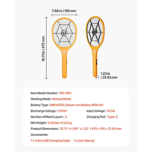 VEVOR USB-C Rechargeable Li-Ion Fly Swatter w/ 3-Layer Mesh $9.90 + Free Shipping