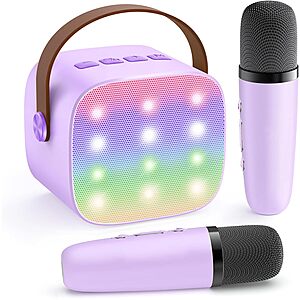 YLL Kids' Portable Mini Speaker Karaoke Machine w/ 2 Wireless Microphones 5 Voice Effects & Headphone Mode (Purple) $11.94 + Free Shipping w/ Prime or on $35+
