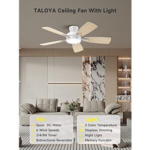 TALOYA Ceiling Fans with Lights and Remote, 46 Inch Low Profile Ceiling Fan with light $69.99