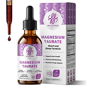 Magnesium Taurate Liquid Drops for Heart Health, Muscle & Nerve Support, Liquid Magnesium with Taurine, Vitamin B6 & Citrus Bergamot Pineapple Flavor, 2 Fl Oz $6.89