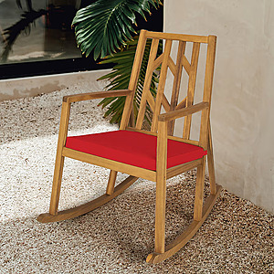 Costway Patio Rocking Chair Acacia Wood Armrest Cushioned Sofa Garden Deck (Red or Turquoise) - Free Shipping - $64.99