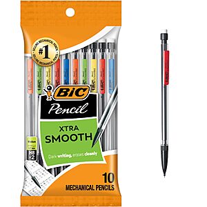 $2.60 S*S BIC Xtra-Smooth Mechanical Pencils with Erasers, Medium Point (0.7mm), 10-Count Pack, Bulk Mechanical Pencils AMZ