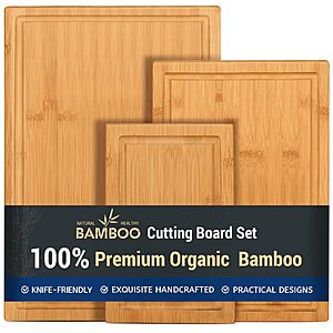 Hiware 3-piece Bamboo Cutting Boards for Kitchen, Heavy Duty Bamboo Cutting Board with Juice Groove, Wood Cutting Board Set for Meat, Vegetables