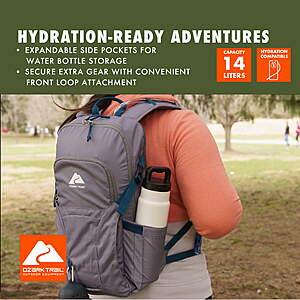 Ozark Trail 14L Hydration Pack, with Water Reservoir, Gray Polyester - Free Shipping On Orders Over $35 - $9.97