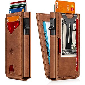 Slim Minimalist Wallet with Money Clip＆ID Window, RFID Blocking Pop-Up Credit Card Holder $14.49