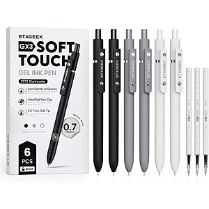 6-Pack STAGEEK GX3 0.7mm Fine Point Gel Pens w/ 3 Extra Refills (Black, Blue, or Red) $6.99 + Free Shipping w/ Prime or on $35+