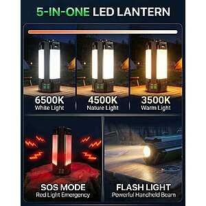 Rechargeable 10400mAh LED Camping Light, 2200LM Lantern for Power Outages, Flashlights for Emergency with Power Ban $26.99