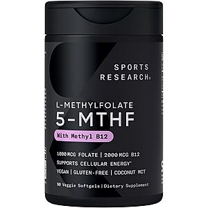 Select Accounts: 90-Ct Sports Research Methyl Folate 1000mcg + Methyl B12 2000mcg Vegan Softgels $11.36 w/ S&S + Free Shipping w/ Prime or on $35+