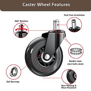 5-Pack ASHGOOB 3" Office Chair Wheels / Casters Set $12 @ Amazon