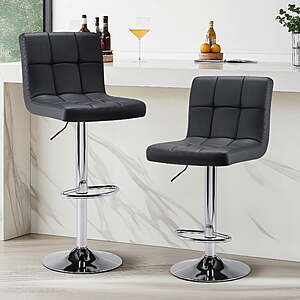 $56 FS Walmart by Sweet-Cozy: edx Bar Stools Set of 2 with PU Leather, Swivel High Back Bar Stools for Kitchen Island, Bar Stools, Black
