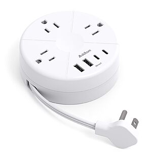 Addtam Travel Esstentials - Cruise Approved Power Strip with 5ft Retractable Cord $9.98