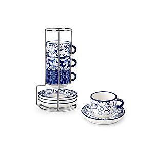 4-Pc 2.5-Oz vancasso Porcelain Espresso Cups & Saucers Set w/ Metal Stand (Vintage Blue) $14.49 + Free Shipping w/ Prime or on $35+