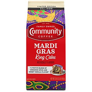 $10.82 or less S&S AMZ Community Coffee Mardi Gras King Cake Flavored 32 Ounces, Medium Roast Ground Coffee, 32 Ounce Bag (Pack of 1)