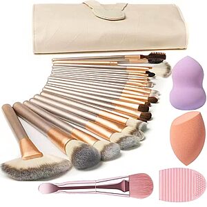 Nevsetpo 28-Piece Makeup Brush Set w/ 24 Brushes, 2 Sponges, Dual-End Mask Spatula, Brush Egg Cleaner & Roll-Up Bag $5.69 + Free Shipping w/ Prime or on $35+