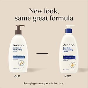 YMMV Aveeno Skin Relief Moisturizing Body Lotion Heals Very Dry,Fast Absorbing Lotion with Soothing Triple Oat & Shea Butter Formula,Fragrance Free Lotion, 18 oz $5.98 or less