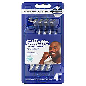 $3.97 (after $3 Walmart Cash) Gillette Skin Guard Sensitive Disposable Razors for Men, Blue, 4 Razors