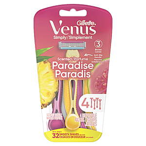 $3.27 NET after $3 Walmart Cash: Gillette Female Venus Simply3 Dragonfruit Women's Disposable Razors, 4 Count, Multi-color