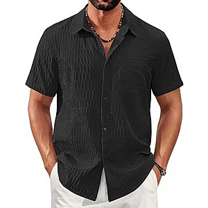 Cotrasen Men's Short Sleeve Button Down Shirts Casual Textured Shirts Summer Beach Vacation Shirt with Pocket $12.99