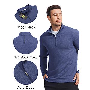 PINSPARK Men's Quarter Zip Up Lightweight Pullover Mock Neck Sweatshirts Long Sleeve Golf shirts Performance Athletic Casual Navy Blue $9.99