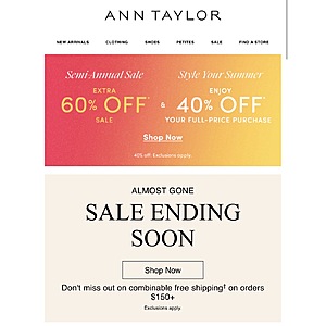 Ann Taylor Semi Annual Sale Extra 60% Off Sale