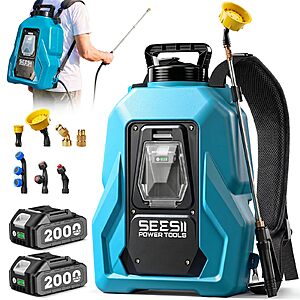 SEESII Backpack Sprayer Battery Powered, Leak-Proof 5-Gallon, Dual Battery Electric Sprayer with Telescopic Brass Wand & 7 Nozzles, 100 PSI Adjustable Pressure $99.99