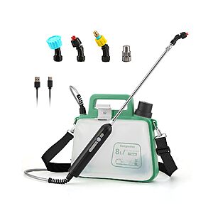Battery Powered Garden Sprayer: 2.1 Gallon Electric Sprayer with USB Rechargeable Handle 4H Runtime, 4 Mist Nozzles 5 Spray Modes Water Pump Sprayers $17.99