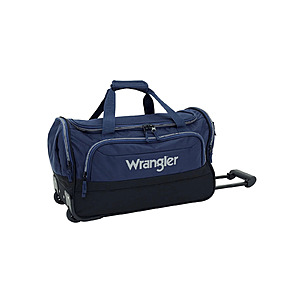 Wrangler 21" Deluxe High Density Polyester Rolling Duffel with Telescopic Handle, Navy + Free Shipping $21.16