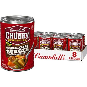 Campbell’s Chunky Soup, Sirloin Burger With Country Vegetable Beef Soup, 16.3 oz Can (Case of 8)~$11.18 After Coupon & S&S @ Amazon