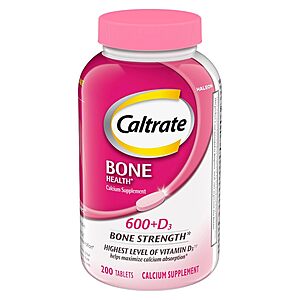 $10.10 for 1 or 31.11 for Four S&S or less Clip Q/Promo Caltrate 600 Plus D3 Calcium and Vitamin D Supplement Tablets, Bone Health Supplements for Adults - 200 Count