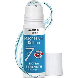 Seven Minerals Extra Strength Magnesium Roll On Stick - Pure USP Grade Magnesium for Feet, Sleep, Muscle Pain & Cramps - Fast Absorbing & Mess-Free, USA Made, 3 Fl Oz $9.97