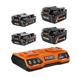 RIDGID 18V MAX Battery Starter Kit: 2x 2Ah + 2x 4Ah + Dual Port Charger $159 + Free Shipping