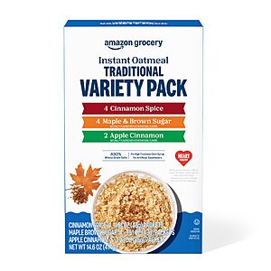 $2.42 S&S Amazon Grocery, Traditional Variety Instant Oatmeal, 14.6 Oz, 10 Ct