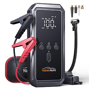YaberAuto 9-in-1 Jump Starter with Air Compressor 6000A 150PSI Portable Car Battery Jump Starter (All Gas/10L Diesel) $48.29