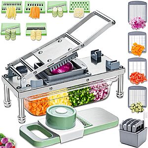 Stainless steel Vegetable Chopper, Veggie Chopper With 10 Blades, Onion Dicer with Container, Food Cutter & Grater Mandoline Slicer